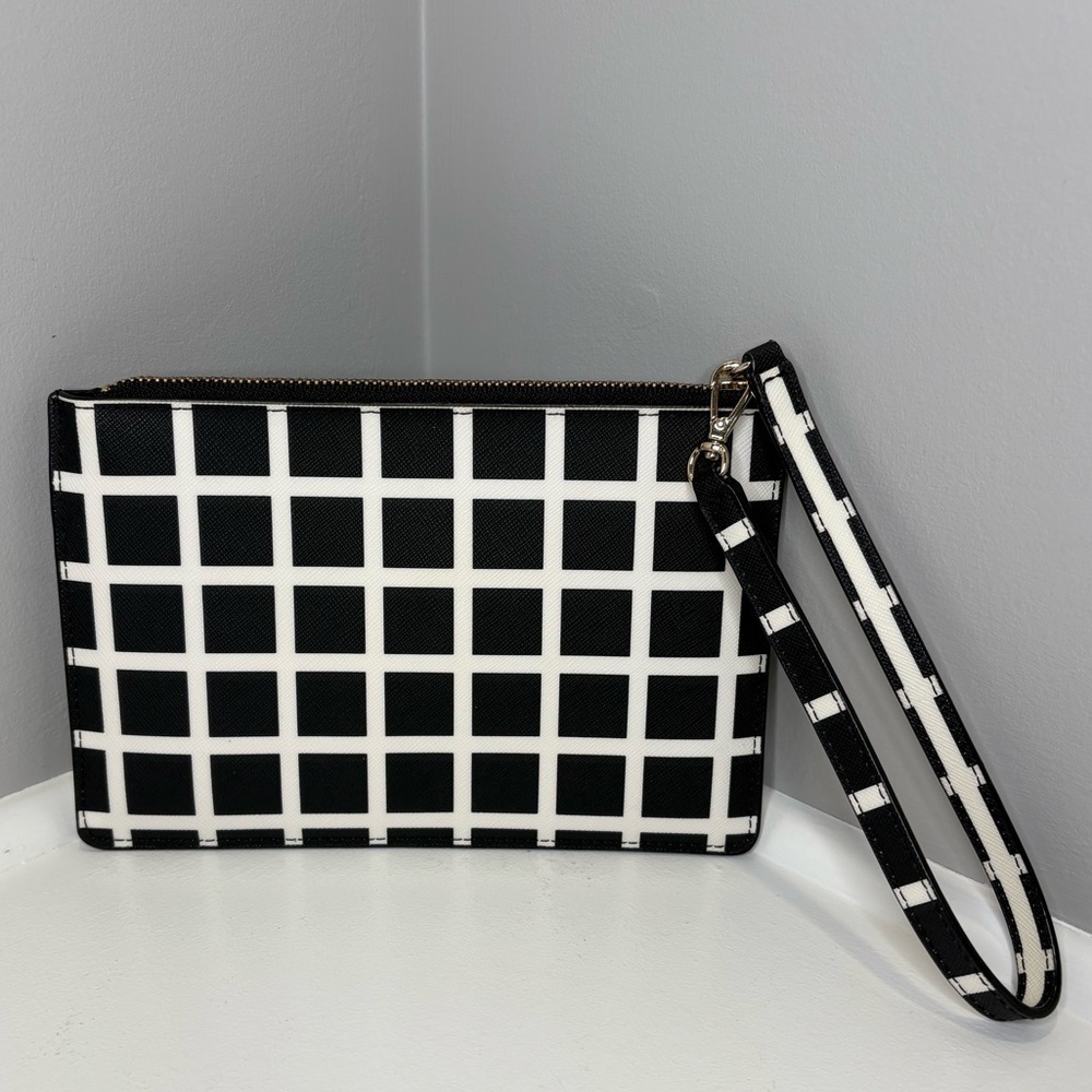 Kate Spade Laurel Way Tinie Wristlet Black and White Checkered Pattern - Picture 6 of 12